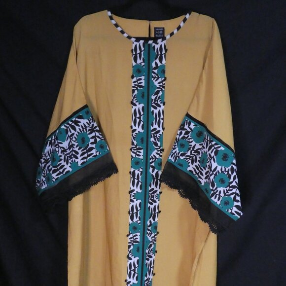 LULUSAR | xl - extra large | Vibrant Yellow and Green Patterned Kaftan - Picture 6 of 16